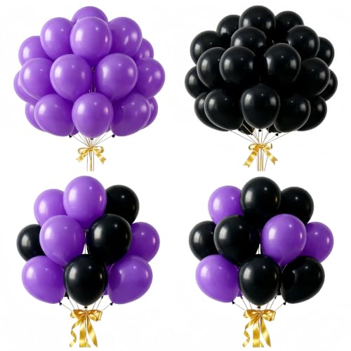 Purple and Black 80pcs 10-Inch Latex Balloons for Halloween Party Decorations