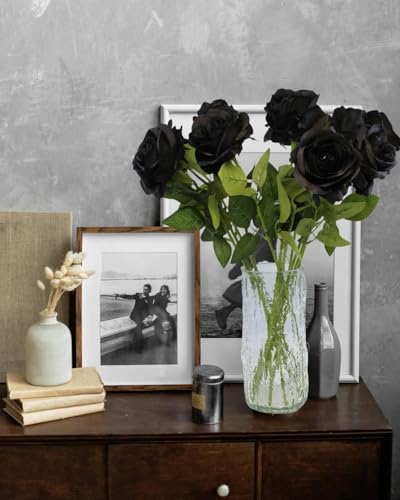 Black Artificial Roses Flowers - 12 Pcs Fake Silk Long Stem Bouquets for Halloween & Gothic Decor - Variation of 12-PCS / Black