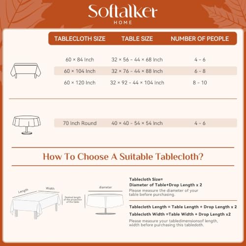 Fall Pumpkin & Leaf Round Tablecloth 70 Inch Water-Resistant Faux Linen