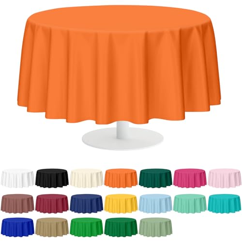 Mulbozy Disposable Plastic Round Tablecloth - 84 Inch Orange, 2 Pack, Party Decor