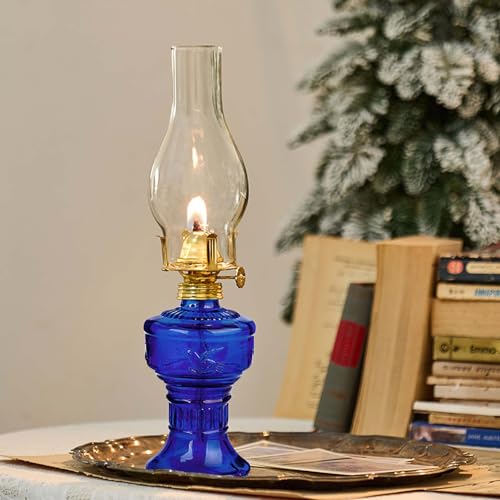Dark Blue Kerosene Oil Lamp with Wicks & Tweezers - Vintage Indoor Lighting