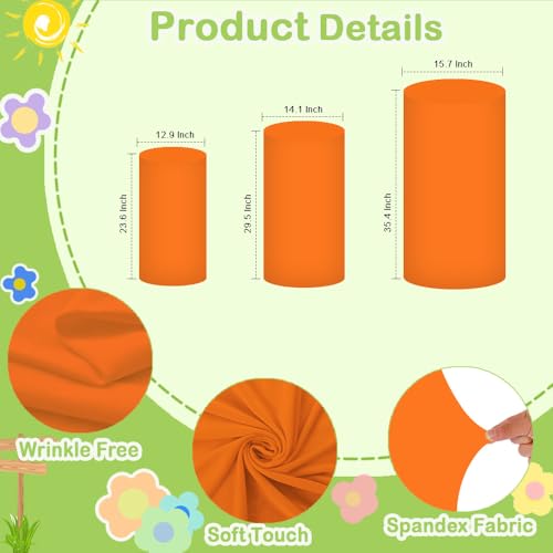 Set of 3 Orange Cylinder Covers for Halloween Stand Decor - Spandex Fabric