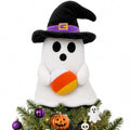 11-Inch Halloween Ghost Tree Topper with Witch Hat and Candy Corns