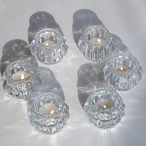 Clear Glass Votive Candle Holders Set of 6 Pumpkin Design for Weddings & Holiday Decor - Woho