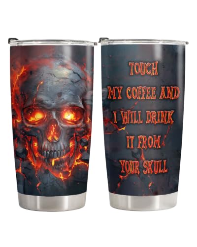 Coffee Skull Tumbler - 20 oz Lava Fire Gothic Skull Gift with Spill-Resistant Lid