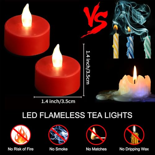 LED Flameless Tea Lights Battery Operated 100 Pack Red - Safe Romantic Decor