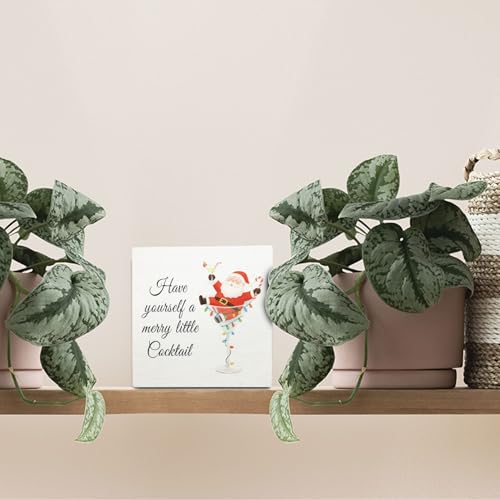 Christmas Santa Cocktail Wooden Sign - Funny Xmas Bar Decor - 5x5 Inch Santa Claus Wood Block - Holiday Desk Wall Decoration - Santa Cocktail Variation