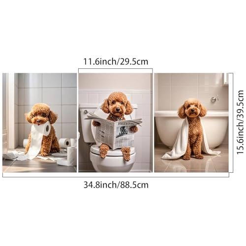 Framed 12x16 Inch Canvas Wall Art Set - Funny Bathroom Dog Decor - 3 Pack
