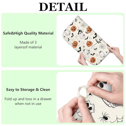 Halloween Dish Drying Mat for Kitchen Counter - Happy Halloween 16x18 Inch Pumpkin Skull Ghost Pattern Microfiber Absorbent Drain Pad