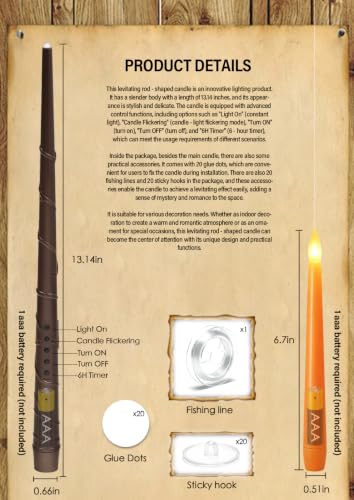 Orange Flameless Floating Candles Set - 20 LED Taper Candles with Wand Remote for Halloween Decor