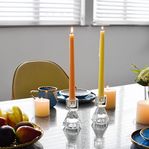 Crystal Candle Holders Set of 2 - Elegant Glass Tealight Stand for Weddings and Home Decor