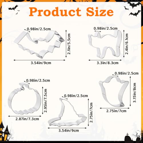 Halloween Cookie Cutters Set - Stainless Steel Bat Witch Hat Pumpkin Ghost Cat with Variation - Silver Halloween Baking Molds