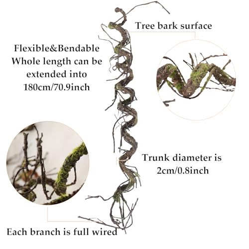 71in Faux Tree Branches Vines for Wall Decor - Flexible Moss Twigs