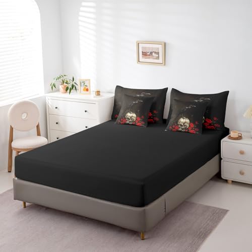 Black Red Sugar Skull King Bed in a Bag Halloween Kids Bedding Set with Comforter & Sheets