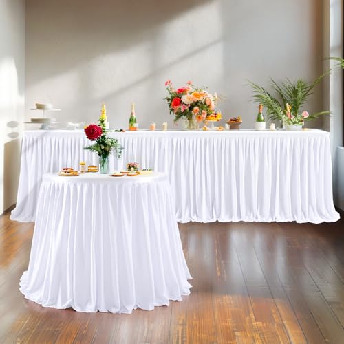 White 17ft Pleated Table Skirt for Rectangular Tables - Wedding Party Decor