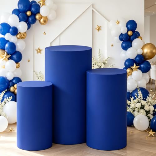 Set of 3 Royal Blue Cylinder Covers - Elastic Fabric Pedestal Stand Protectors (Variation of THIS listing)
