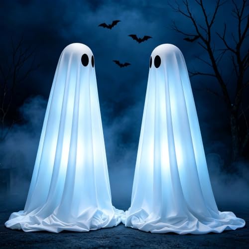 Big Ghost Halloween Light-Up Decorations - 4.76Ft Outdoor Indoor Spooky Decor with Witch Hat