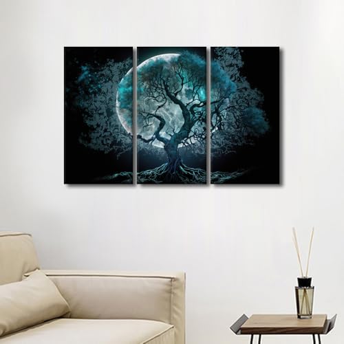 Modern Wall Art Canvas - Tree of Life Moonlight Scene 42x28 in - Variation of Artwork-04