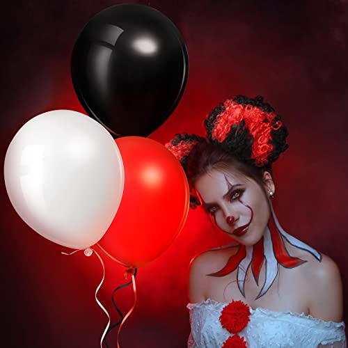 Halloween Women's Clown Costume Accessories Set - Red, Black & White Hair Clips & Balloons
