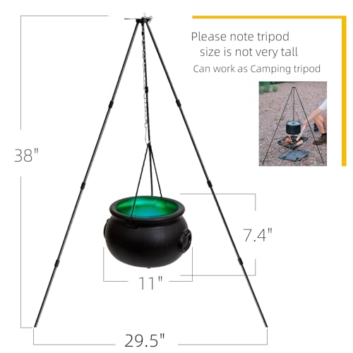 Large Outdoor Witches Cauldron with LED Light and Tripod for Halloween Yard Decorations