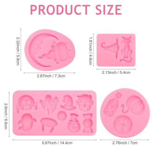 Halloween Silicone Candy & Chocolate Molds Set - Pumpkin, Ghost, Witch Hat, Cat, Skull, Eyeball Shapes for Baking & Crafting