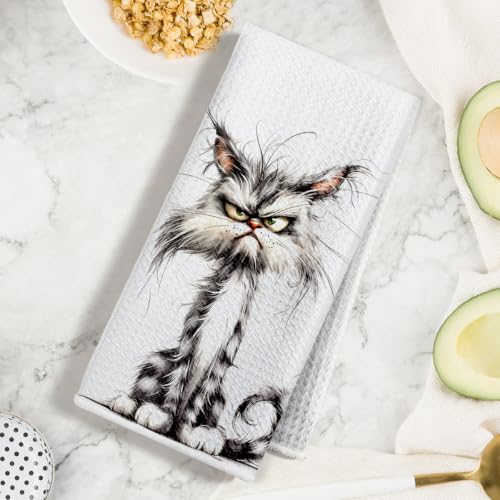 2 Pcs Funny Cat Kitchen Towels - Multi 1637 Cute Cat Gift Reusable Hand Towels