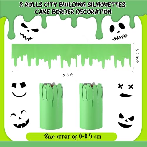Neon Ghost Cake Border Decor - Green Dripping Halloween Party Wrap - 2 Rolls