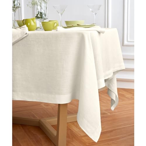 Rectangular Linen Tablecloth - Ivory Sonoma 70 x 90 in, 100% Pure European Flax