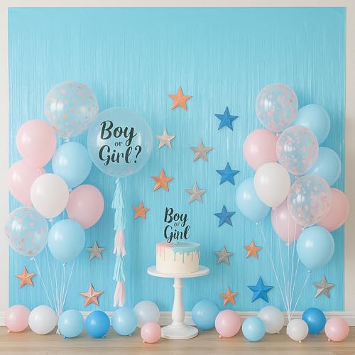 Pastel Blue Foil Fringe Curtain Backdrop - 3 Pack 8.2ft Party Decorations with Variation 16 Pastel Blue