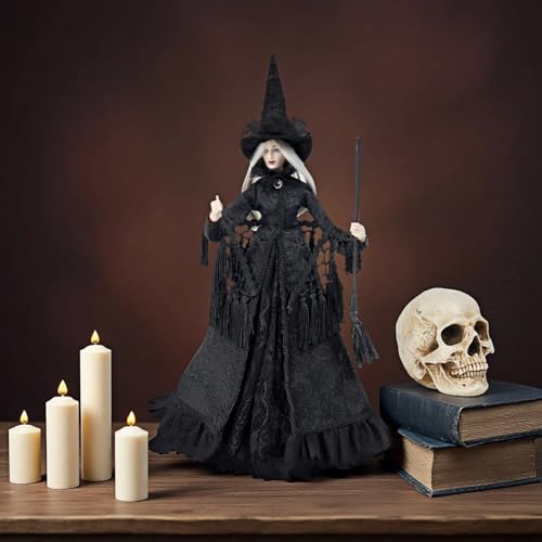 Halloween Witch Figurine Indoor Decor - Black Fabric Gothic Ornament 19 Inch