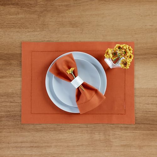 Cotton Linen Dinner Napkins Set of 4 - Burnt Orange, 20 x 20 inches, Handcrafted