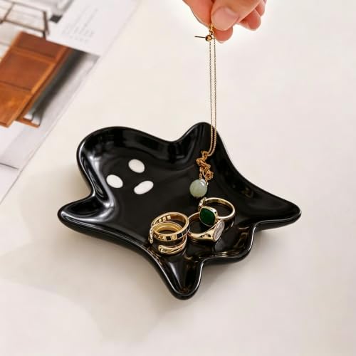 Ceramic Ghost Spoon Rest for Stove Top - Black Kitchen Utensil Holder