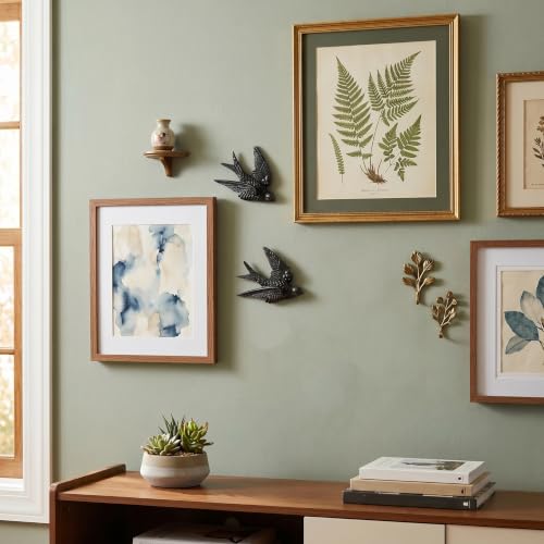 Kathfly 2 Pcs Black Swallow Wall Decor - 4.7-Inch Resin Bird Art, Modern Black Finish