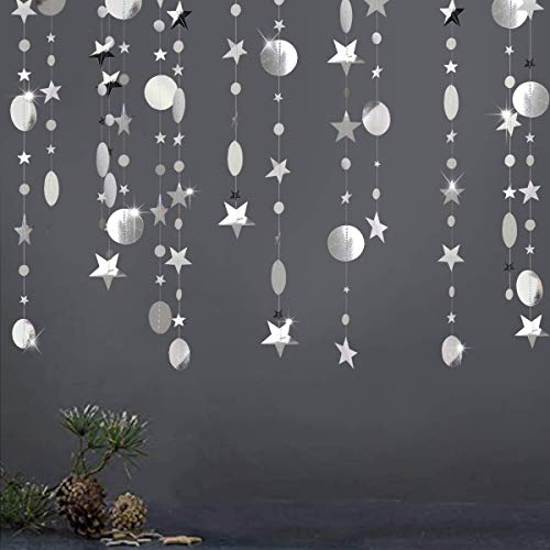52 Feet Silver Star Circle Dot Decorations Glitter Backdrop Banner for Parties