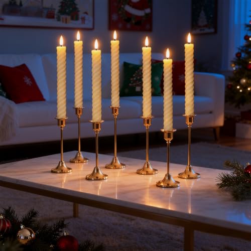 Ivory Waxy Flameless Taper Candles with Remote Timer - Set of 6