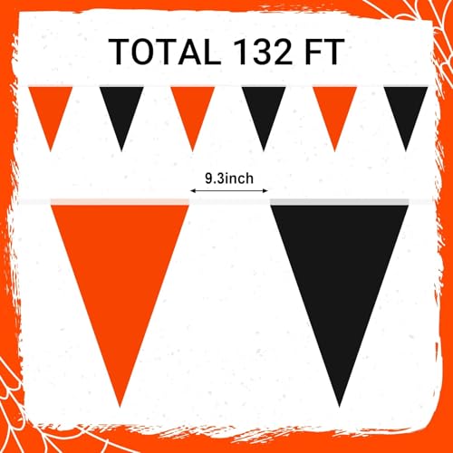 Halloween Orange Black Pennant Flags Set - 80 Pcs, 132 Ft, Triangle Banner with Variation Black Orange