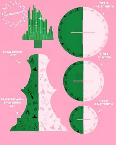 Pink and Green Witch Cupcake Tower 6, 9, 12 Inch 3-Tier Birthday Dessert Display