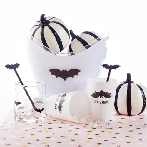 Halloween Bat Icon Double Old Fashioned Cocktail Glass - 16oz, Handblown, Spooky Party Drinkware - Bats Variation