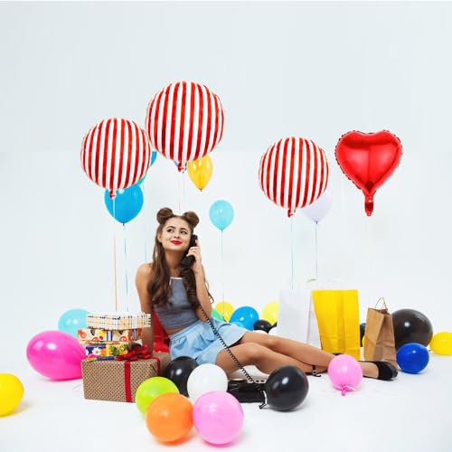 18-Inch Red and White Striped Balloons 20pcs for Carnival Circus Party