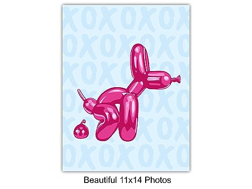 Balloon Dog Wall Art Print 11x14 Pink and Blue - Preppy Bathroom Decor - Variation 1