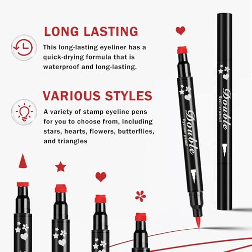 Double-Headed Liquid Winged Eyeliner Stamp Pen Set - Black & Red Star Variation