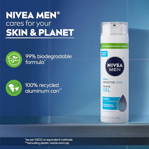 NIVEA MEN Sensitive Cool Shave Gel for Sensitive Skin, Alcohol Free Shaving Gel with Chamomile Extract, 7 Oz Can, Pack of 3