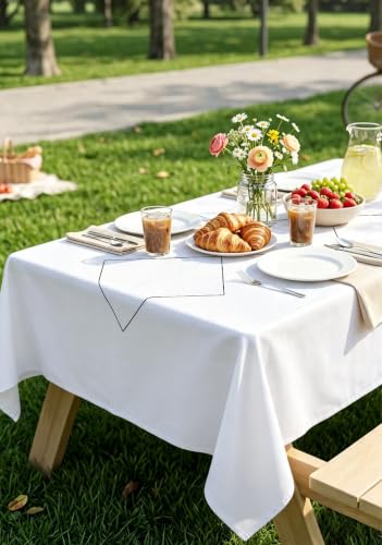 White Geometric Rhombus Pattern Table Cloth for 6ft Rectangular Table - 60x102 Inch - Variation of Rhombus / 102" x 60"