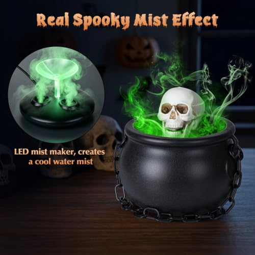 5.9Inch Halloween Witches Cauldron with Water Mist & 6 LED Light Modes, Indoor Decor