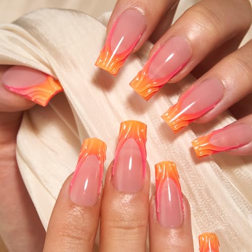 Long Lasting Coffin Press-On Nails - 3D Soft Gel Fake Nails Set