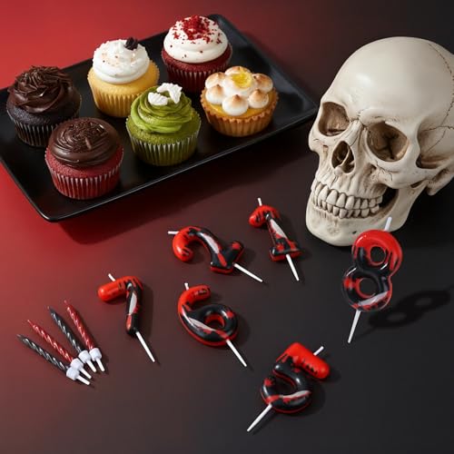 Halloween Killer Number Candles & Glitter Cake Topper Set - Red & Black Variation 35 or 37