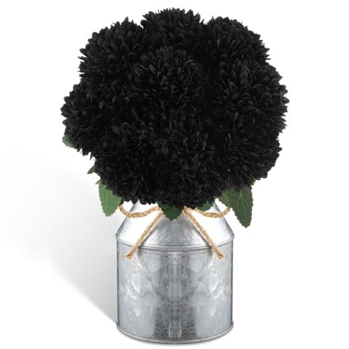 Artificial Marigold Flower Centerpiece Set with Metal Pot - Black - 9 Blooms
