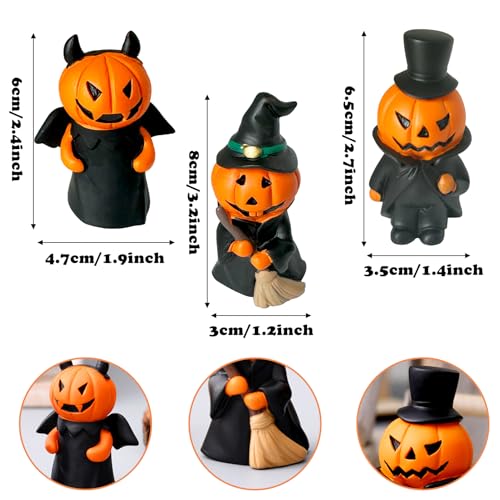 Halloween Miniature Pumpkin Figurines Set of 3 - Resin Decorations for Tabletop Fireplace Mantle Indoor Gifts