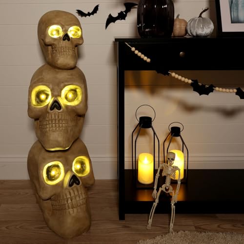 Lifesize Halloween Skull Statue with LED Eyes - Indoor Outdoor Decor