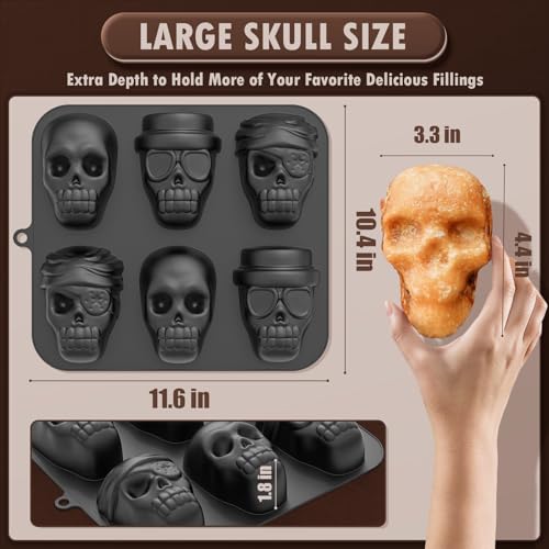 Halloween Silicone Skull Mold 3 Shapes, Large Nonstick Bakeware for Cake Pizza Soap Ice - 2PCS